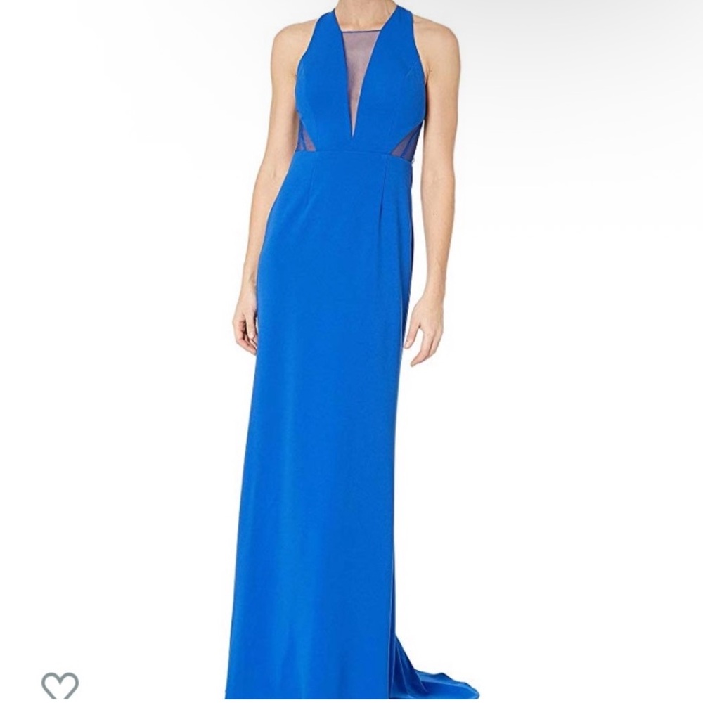 Adrianna Papell V-Neck Illusion Crossback Zip Back Crepe Gown NEW